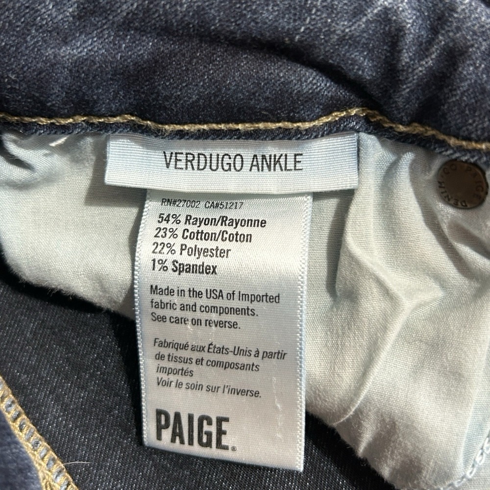 PAIGE Verdugo Ankle Skinny Jeans Women's 28 Dark Blue Stretch Mid Rise - Picture 7 of 8